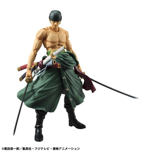 Roronoa Zoro figure wearing a black bandana and holding two katanas, displaying the detailed PVC sculpting.
