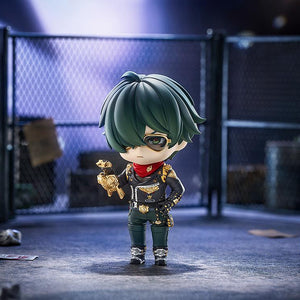 Studio diorama background showcasing the Lighter Nendoroid figure holding his gold championship belt prop inside a fenced area.